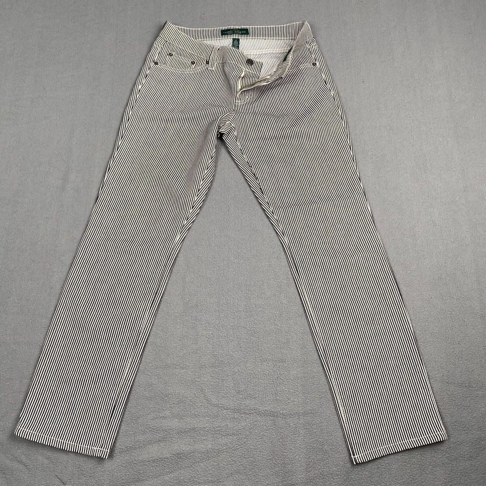 Lauren Ralph Lauren Modern Straight Jeans Womens SZ 4 Navy Striped Stretch Denim